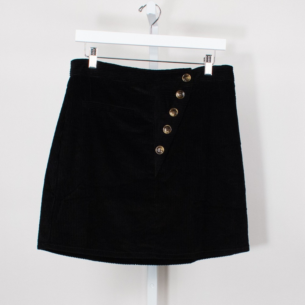 She Sky Black Corduroy Button Front A Line Mini Skirt Women's Size L